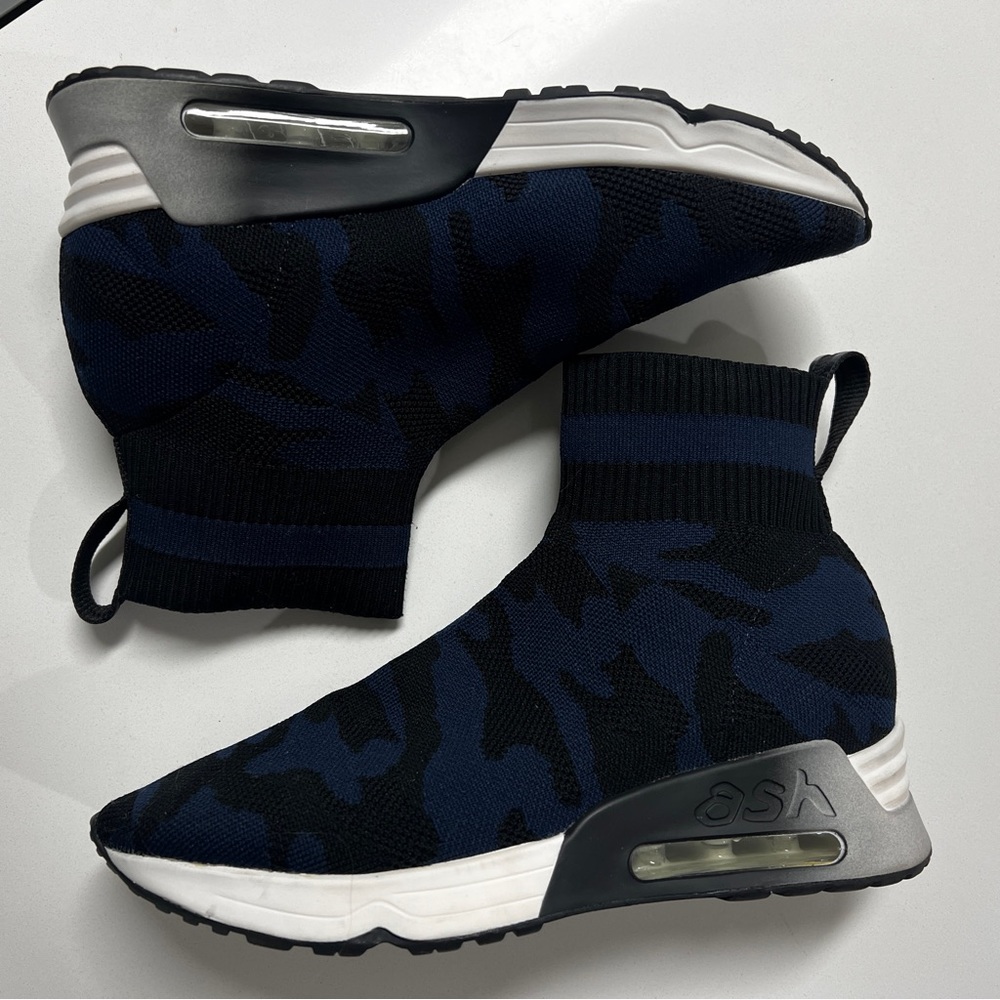 Ash "Lulu Women's" High Top Knit Navy Camo Trainer Sneaker